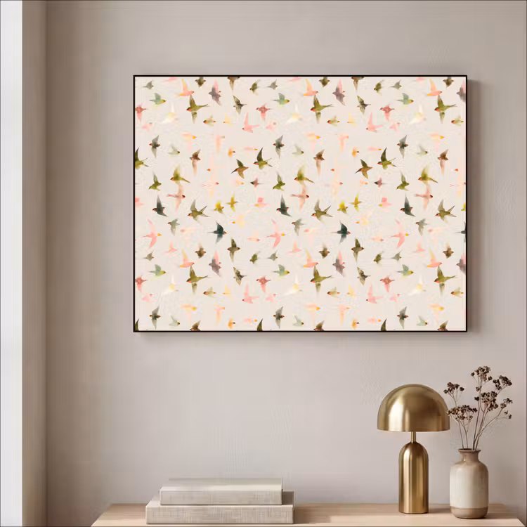 Vogels - Vliegen - Kleurrijk Textielframe zwart klein 947 -sfeer2