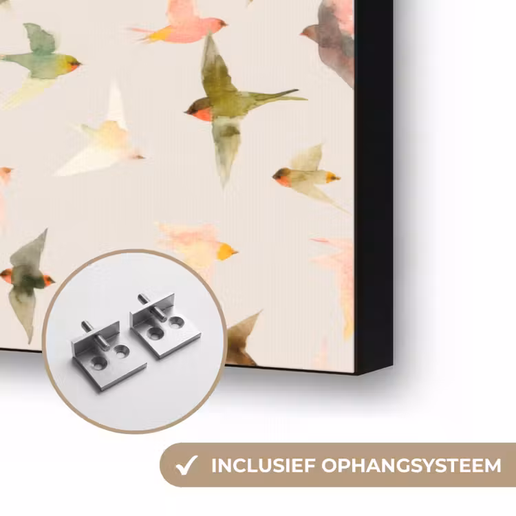 Vogels - Vliegen - Kleurrijk Textielframe zwart klein 947 -USP_ophangsysteemNL