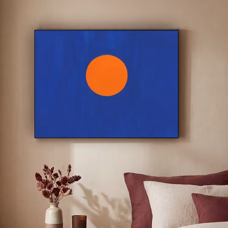 Vorm - Rond - Minimalistisch - Blauw Textielframe - compleet frame klein -sfeer1