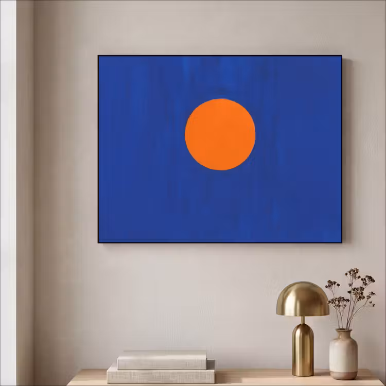 Vorm - Rond - Minimalistisch - Blauw Textielframe zwart klein -sfeer2