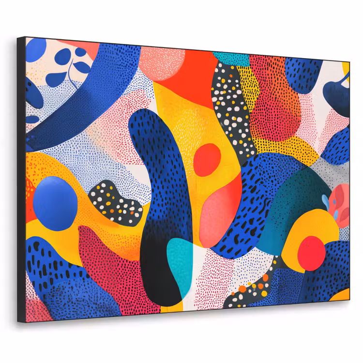 Vormen - Abstract - Stippels - Blauw Textielframe - compleet frame klein -3d