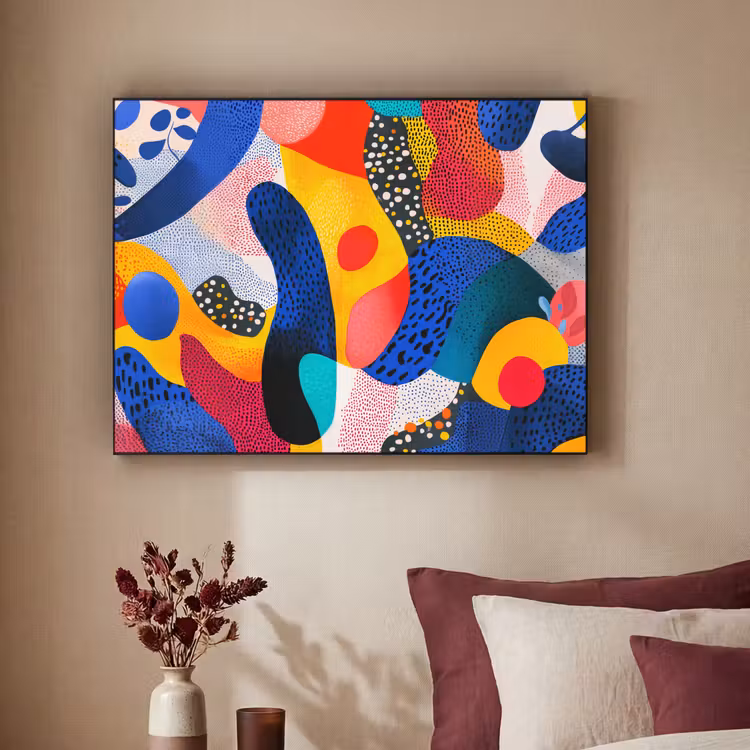 Vormen - Abstract - Stippels - Blauw Textielframe - compleet frame klein -sfeer1