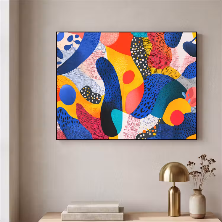 Vormen - Abstract - Stippels - Blauw Textielframe - compleet frame klein -sfeer2