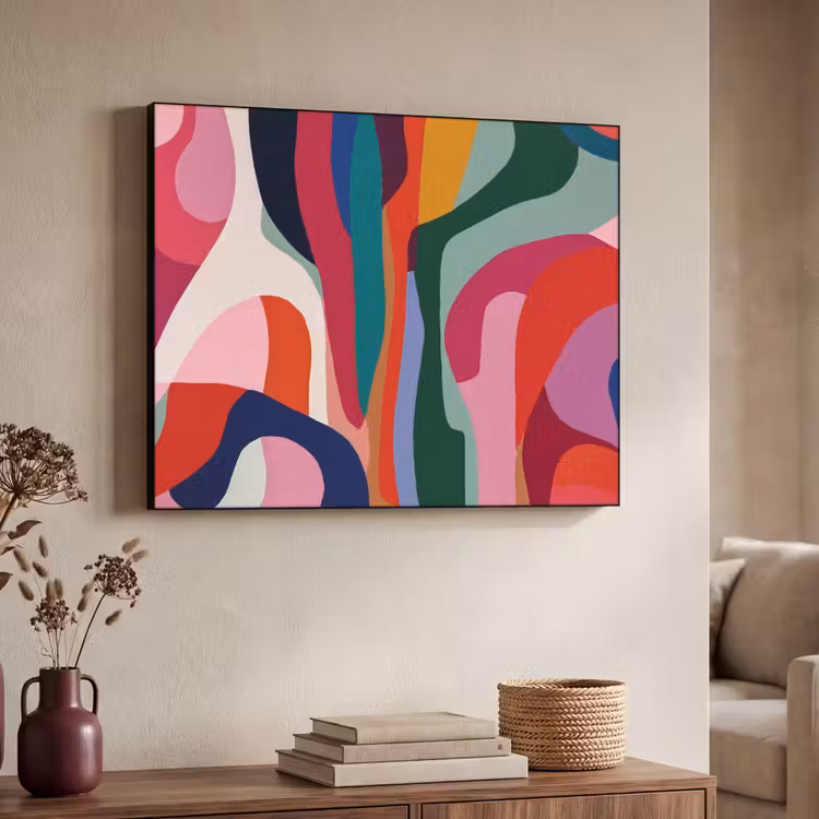 Vormen - Bochten - Kleurrijk - Abstract Textielframe - compleet frame klein -sfeer3