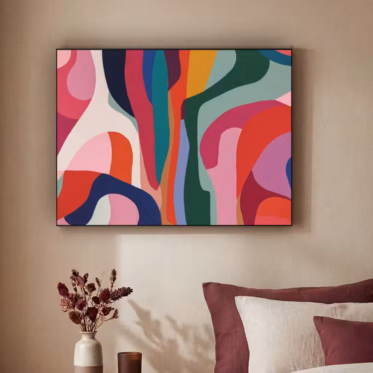 Vormen - Bochten - Kleurrijk - Abstract Textielframe - compleet frame klein -sfeer1