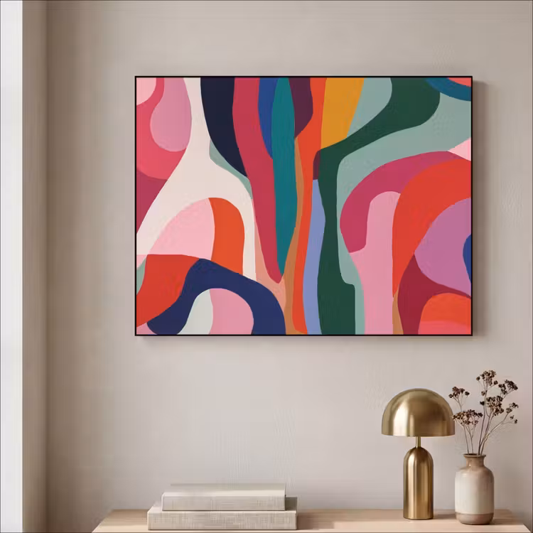 Vormen - Bochten - Kleurrijk - Abstract Textielframe zwart klein -sfeer2