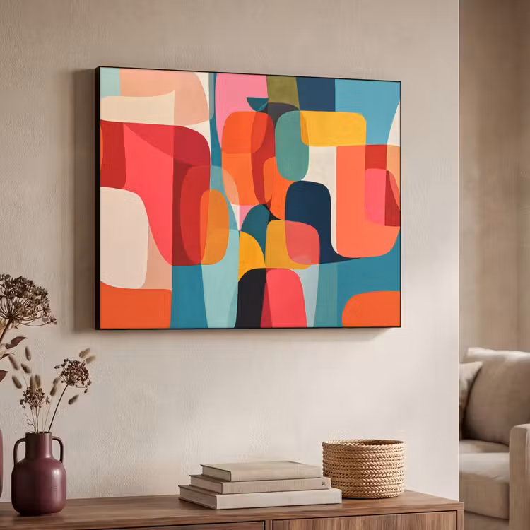 Vormen - Kleurrijk - Abstract - Vlakken Textielframe zwart klein -sfeer3