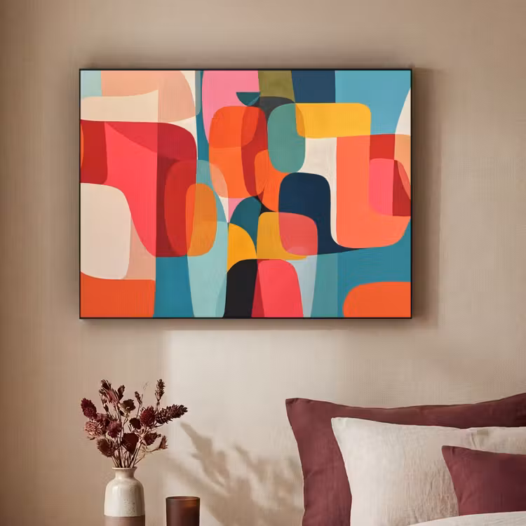 Vormen - Kleurrijk - Abstract - Vlakken Textielframe zwart klein -sfeer1