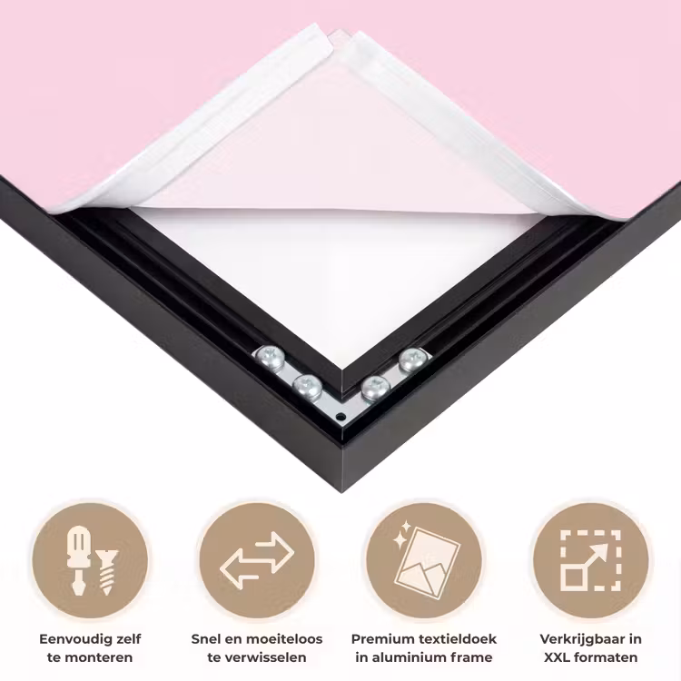 Vormen - Lijnen - Minimalistisch - Roze Textielframe zwart klein -USP_closeupNL