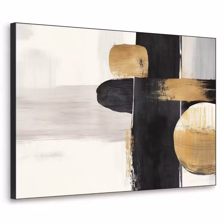 Vormen - Penseelstreken - Abstract - Goud Textielframe - compleet frame klein -3d