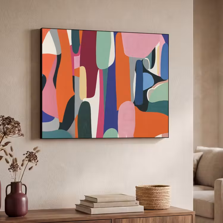 Vormen - Ritmisch - Kleuren - Abstract Textielframe - compleet frame klein -sfeer3