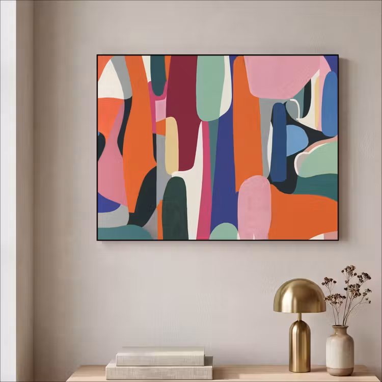 Vormen - Ritmisch - Kleuren - Abstract Textielframe zwart klein -sfeer2