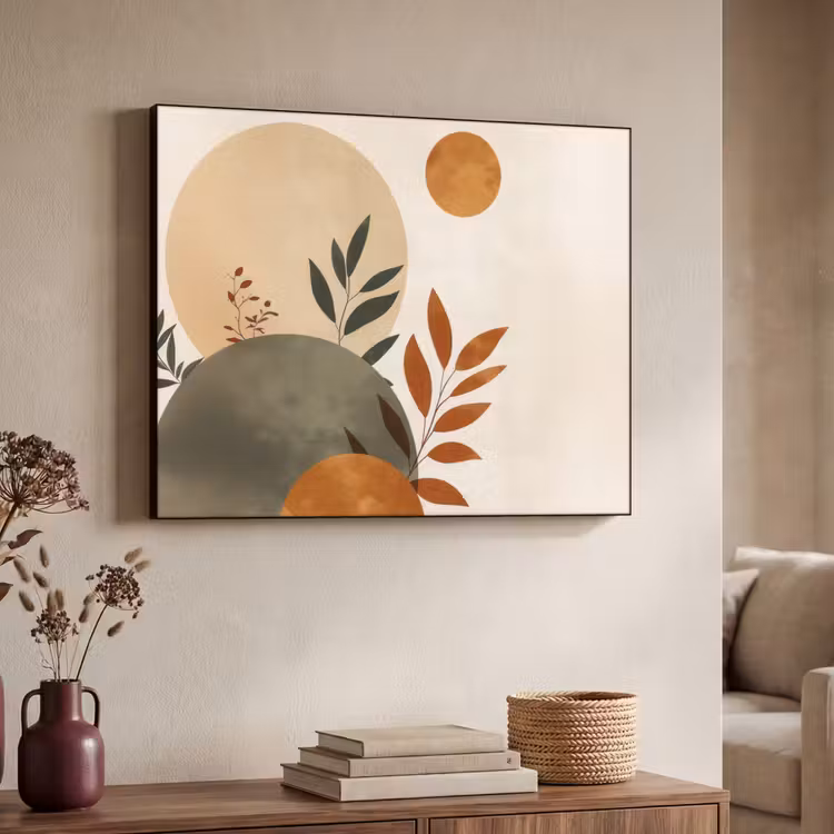 Vormen - Rond - Bladeren - Beige Textielframe - compleet frame klein -sfeer3