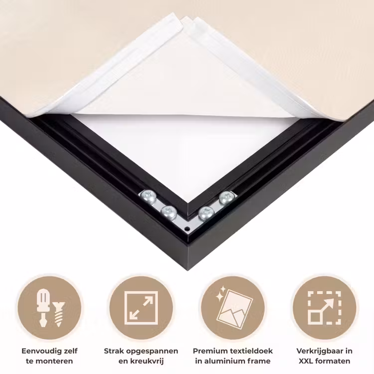 Vormen - Rond - Bladeren - Beige Textielframe zwart klein -USP_feed_closeupNL
