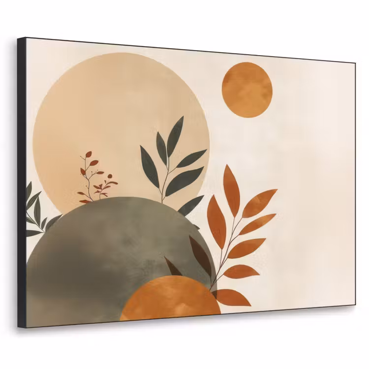 Vormen - Rond - Bladeren - Beige Textielframe zwart klein -3d