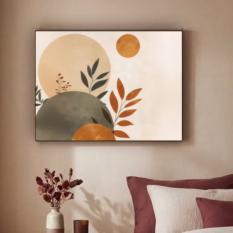 Vormen - Rond - Bladeren - Beige Textielframe zwart klein -sfeer1