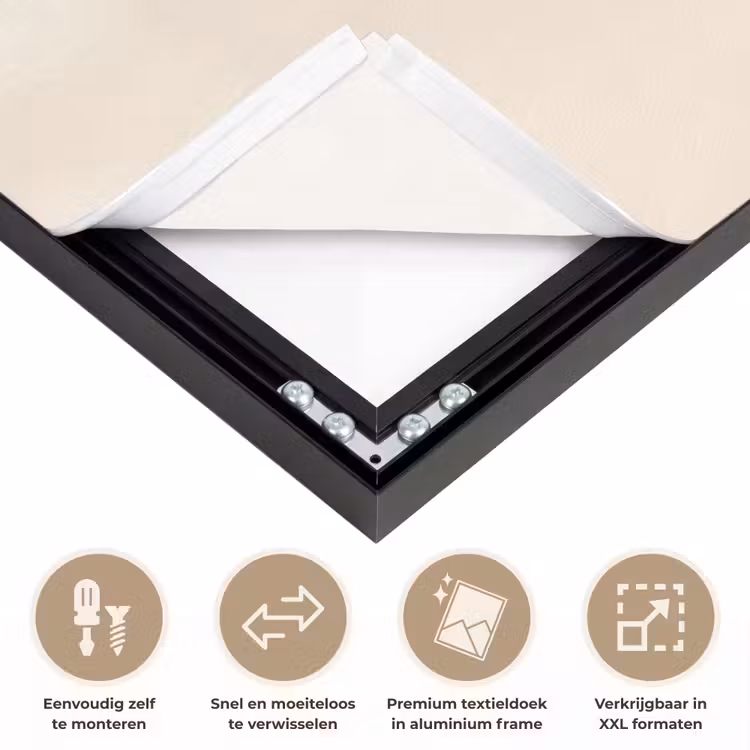 Vormen - Rond - Bladeren - Beige Textielframe zwart klein -USP_closeupNL
