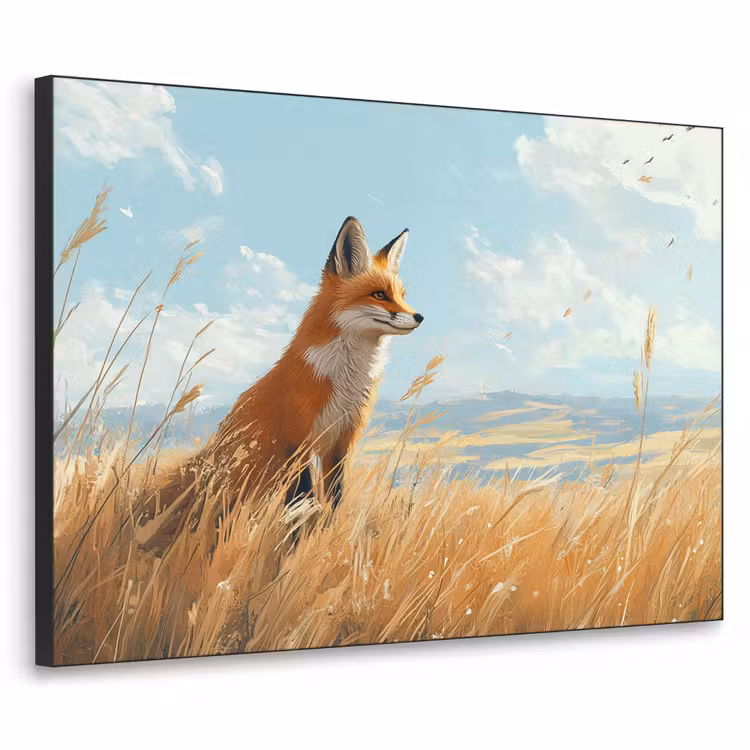 Vos - Gras - Wolken - Oranje Textielframe zwart klein -3d