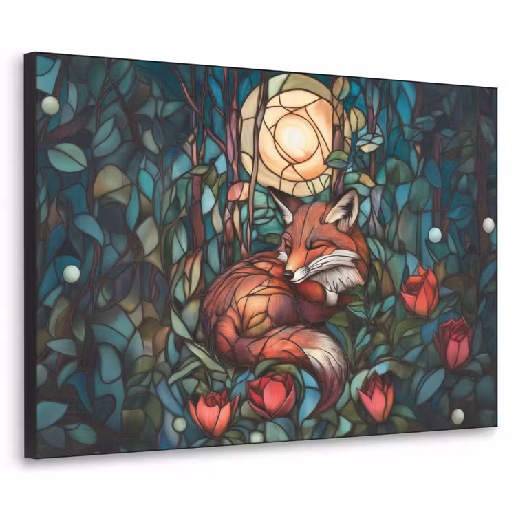 Vos - Mozaïek - Bos - Maan Textielframe zwart klein -3d