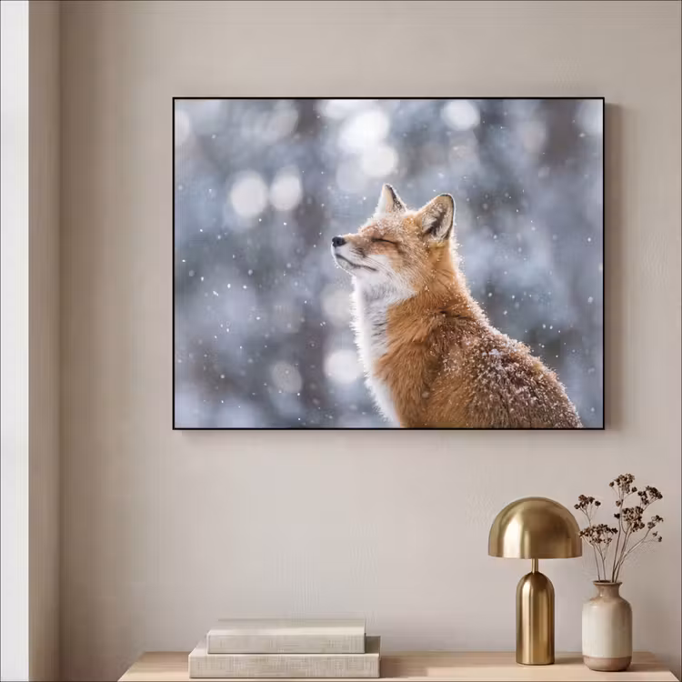 Vos - Sneeuwval - Portret - Winter - Sfeervol Textielframe zwart klein -sfeer2