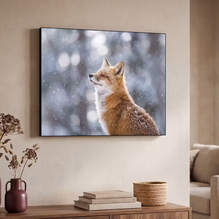 Vos - Sneeuwval - Portret - Winter - Sfeervol Textielframe zwart klein -sfeer3