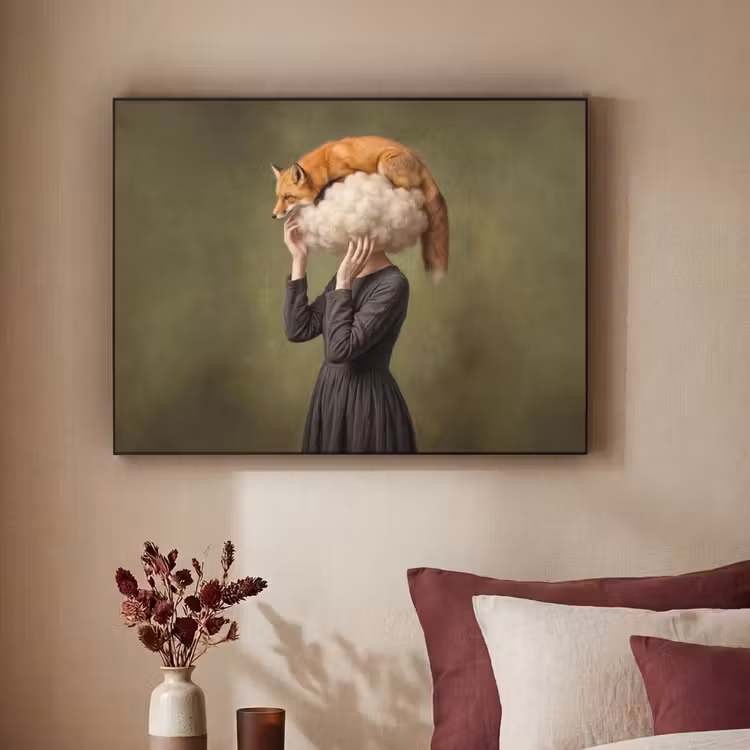 Vos - Surrealistisch - Groen Textielframe zwart klein -sfeer1