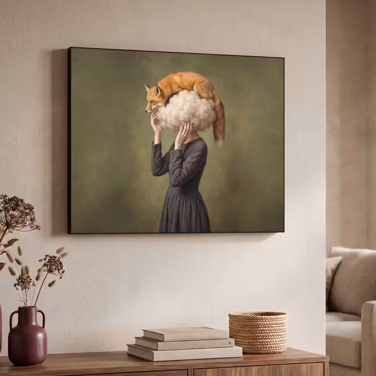 Vos - Surrealistisch - Groen Textielframe zwart klein -sfeer3