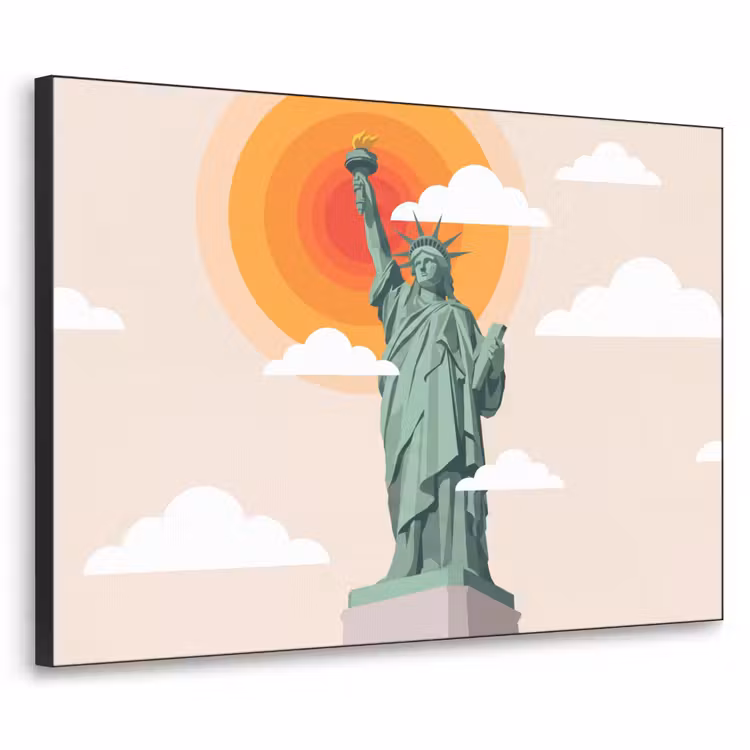 Vrijheidsbeeld - New York - Zon - Modern Textielframe zwart klein -3d