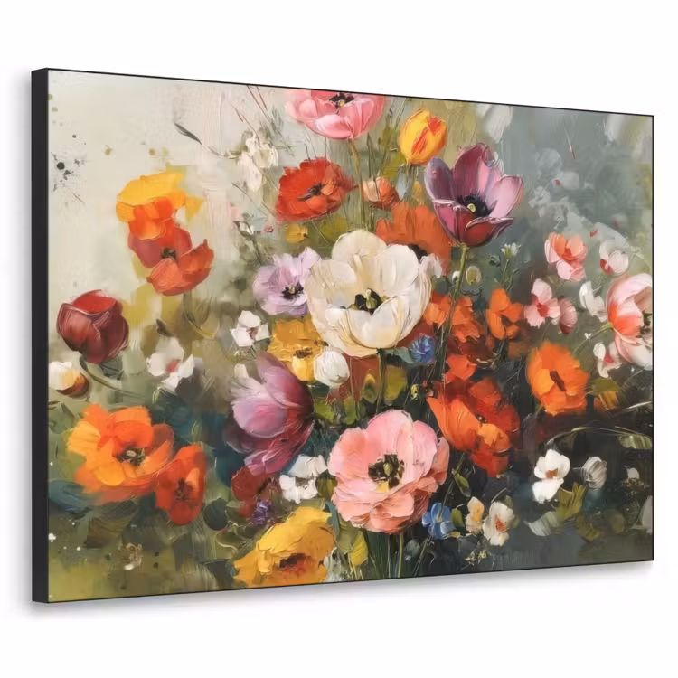 Vrolijk boeket - Dynamisch - Subtiele kleurspatten Textielframe - compleet frame klein -3d