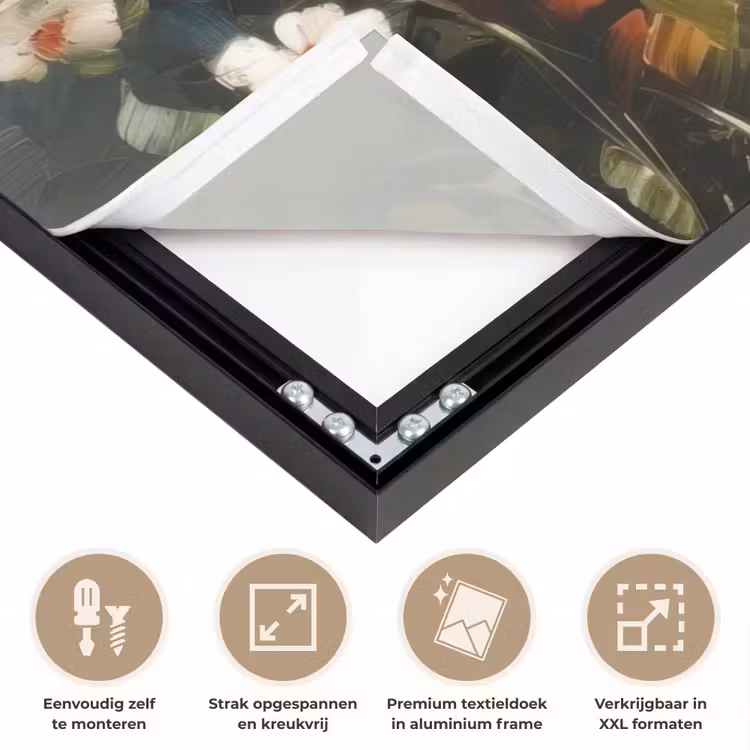 Vrolijk boeket - Dynamisch - Subtiele kleurspatten Textielframe zwart klein -USP_feed_closeupNL