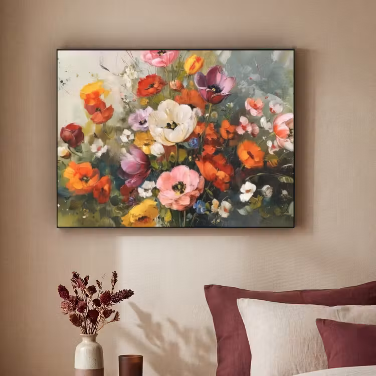 Vrolijk boeket - Dynamisch - Subtiele kleurspatten Textielframe zwart klein -sfeer1