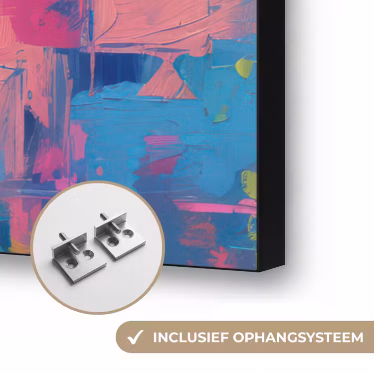 Vrolijk portret - Vrouw - Bloemenkroon Textielframe zwart klein -USP_ophangsysteemNL