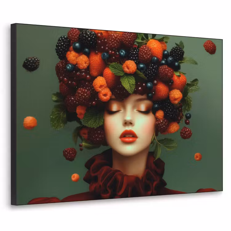 Vrouw - Aardbeien - Frambozen - Bramen - Bessen Textielframe - compleet frame klein -3d