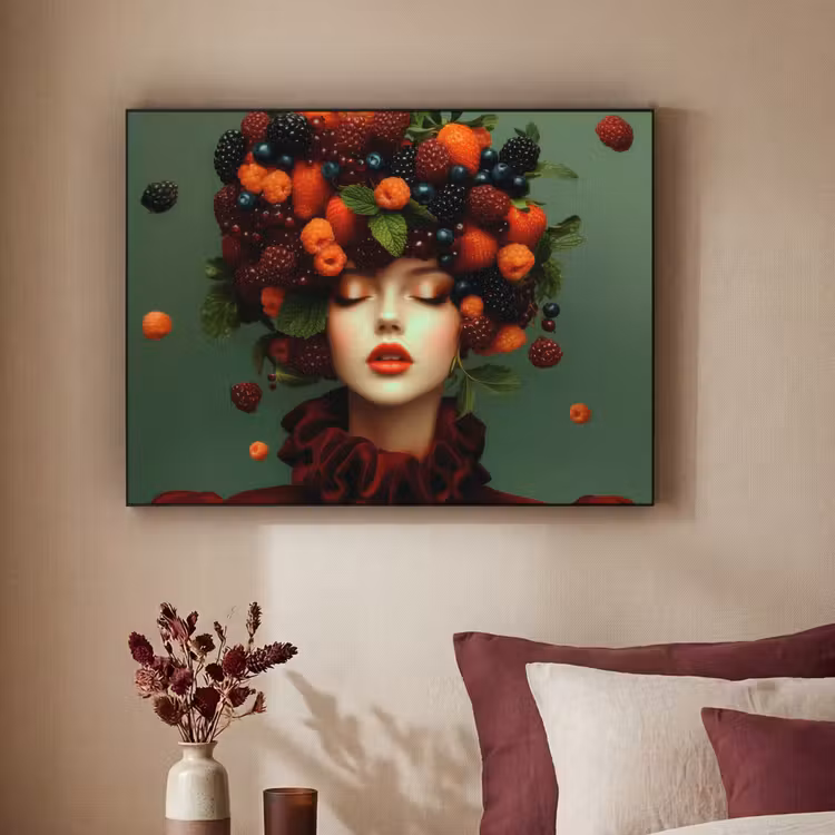 Vrouw - Aardbeien - Frambozen - Bramen - Bessen Textielframe - compleet frame klein -sfeer1
