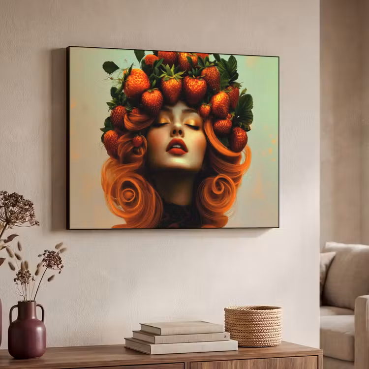 Vrouw - Aardbeien - Kroon Textielframe - compleet frame klein -sfeer3