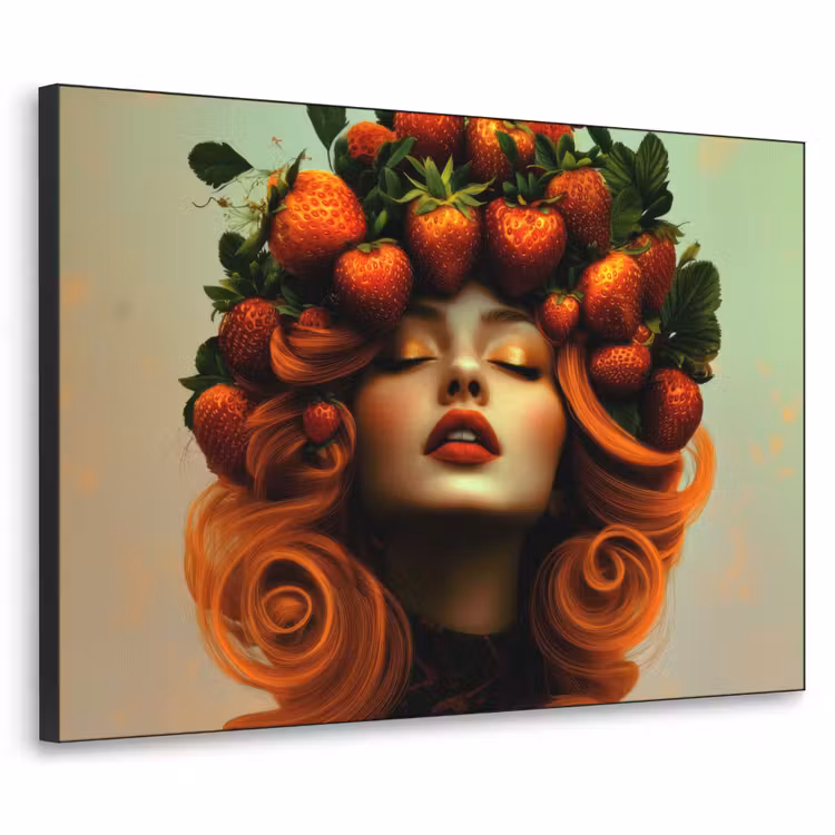 Vrouw - Aardbeien - Kroon Textielframe zwart klein -3d