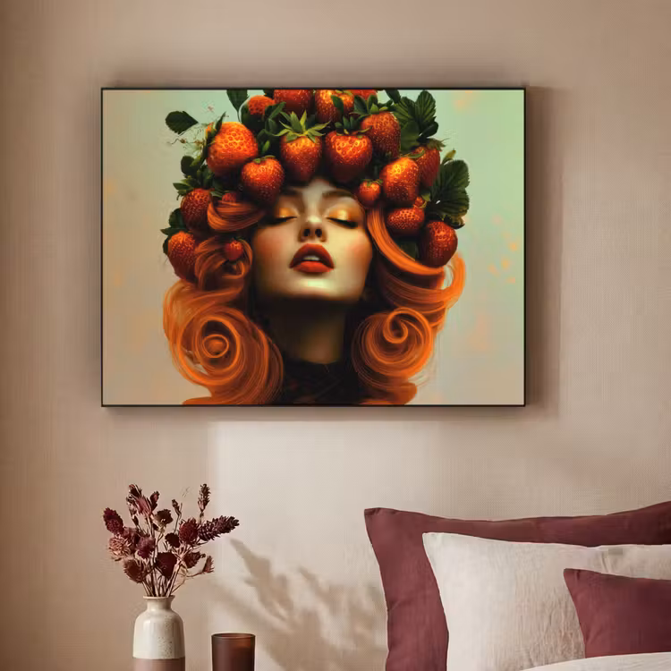 Vrouw - Aardbeien - Kroon Textielframe - compleet frame klein -sfeer1