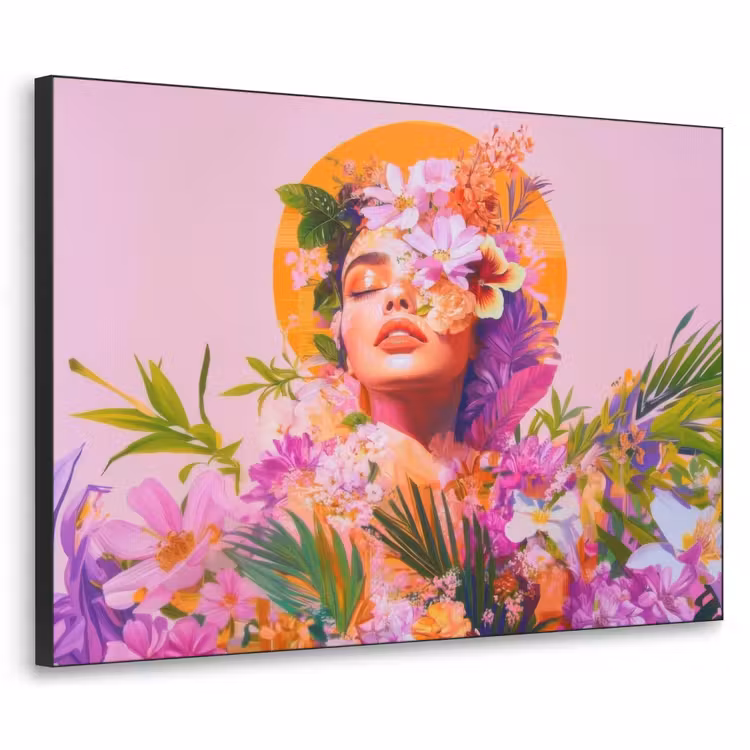 Vrouw - Abstract - Cirkel - Bloemen Textielframe - compleet frame klein -3d