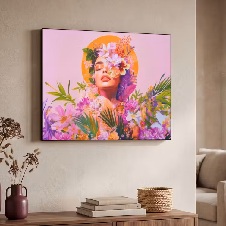 Vrouw - Abstract - Cirkel - Bloemen Textielframe zwart klein -sfeer3