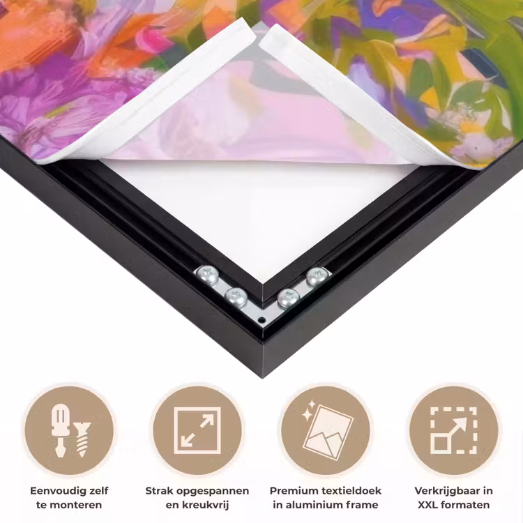Vrouw - Abstract - Cirkel - Bloemen Textielframe zwart klein -USP_feed_closeupNL