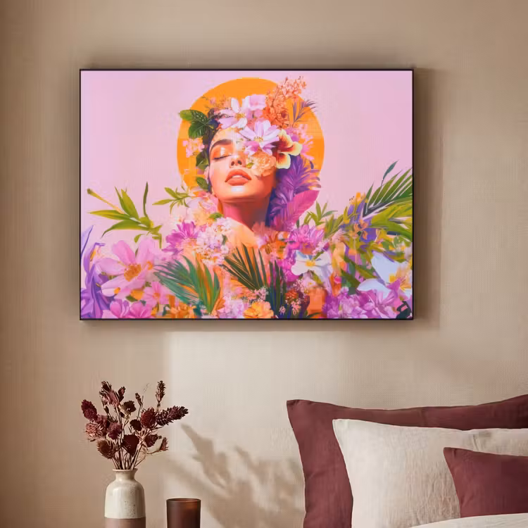 Vrouw - Abstract - Cirkel - Bloemen Textielframe zwart klein -sfeer1