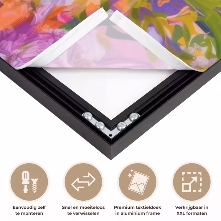 Vrouw - Abstract - Cirkel - Bloemen Textielframe zwart klein -USP_closeupNL