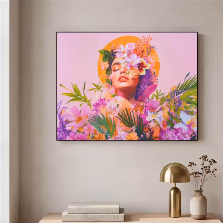 Vrouw - Abstract - Cirkel - Bloemen Textielframe zwart klein -sfeer2