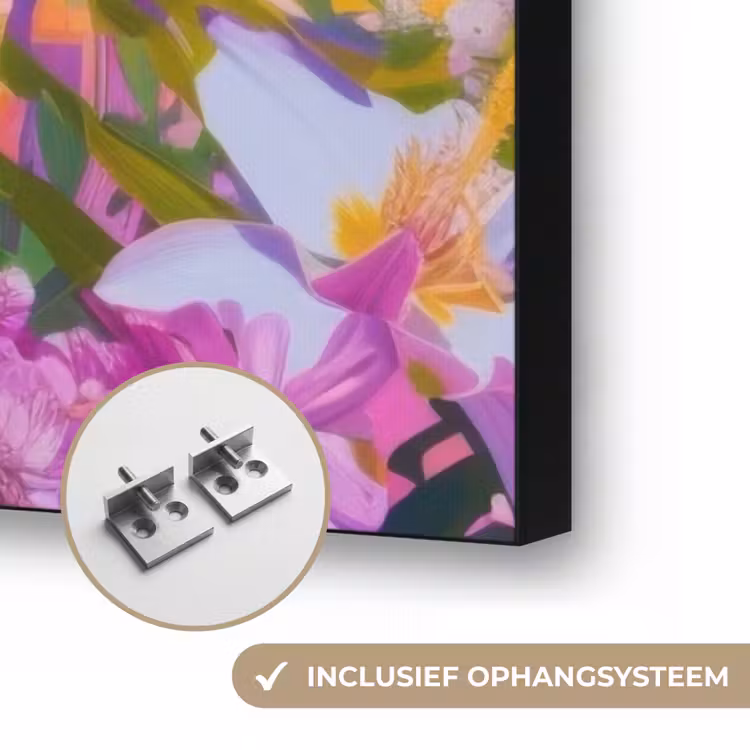 Vrouw - Abstract - Cirkel - Bloemen Textielframe zwart klein -USP_ophangsysteemNL