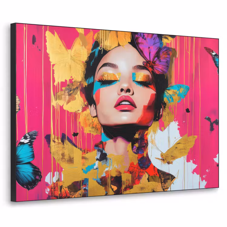 Vrouw - Abstract - Kleurrijk Textielframe zwart klein -3d