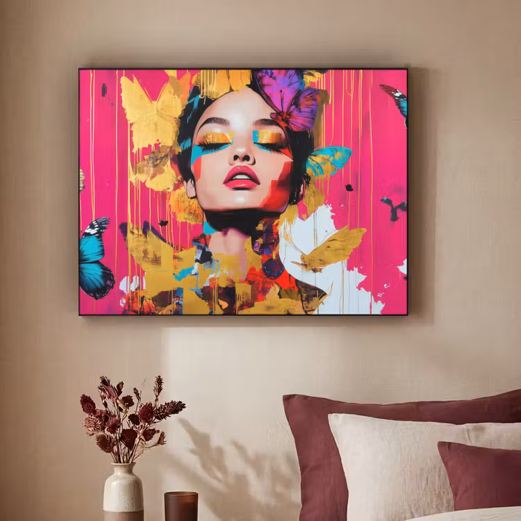Vrouw - Abstract - Kleurrijk Textielframe - compleet frame klein -sfeer1