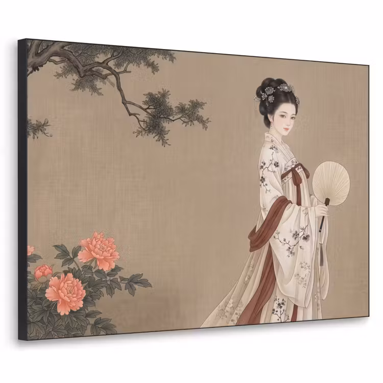 Vrouw - Azië - Kunst - Beige Textielframe zwart klein -3d