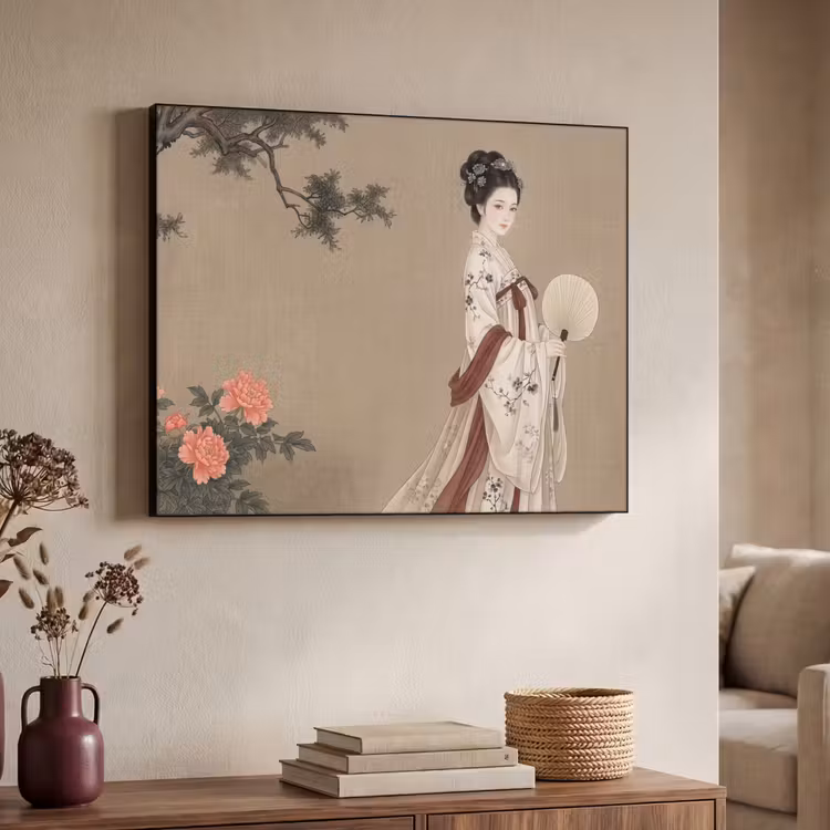 Vrouw - Azië - Kunst - Beige Textielframe zwart klein -sfeer3