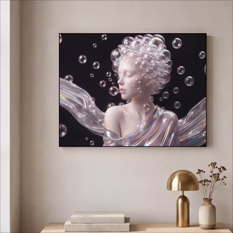 Vrouw - Bellen - Abstract - Kleurrijk Textielframe zwart klein -sfeer2