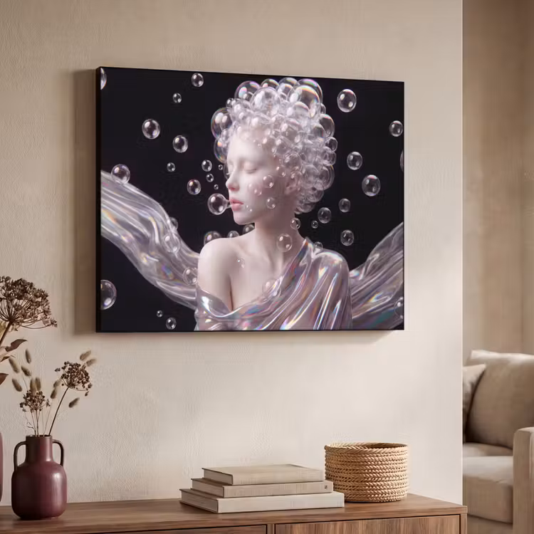 Vrouw - Bellen - Abstract - Kleurrijk Textielframe zwart klein -sfeer3
